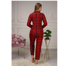 Load image into Gallery viewer, Women's Buttoned Pocket Gingham Patterned Masculine Collar Pajamas Set