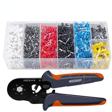 Load image into Gallery viewer, Ferrule Crimping Tool Kit, Hexagonal sawtooth Self-adjustable Ratchet Wire Terminals Crimper Kit with Wire Terminals kits