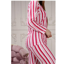 Load image into Gallery viewer, Women's Striped Masculine Collar Pajamas Set