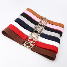 Load image into Gallery viewer, Ladies Solid Color Elastic Belt Gold Round Buckle Belt Fashion Belt Dress Jacket