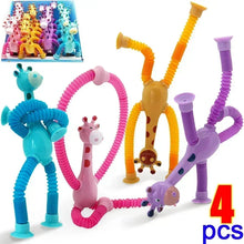 Load image into Gallery viewer, 2/4pcs Children's Suction Cup Toys Kids Giraffe Pop Tube Sensory Playing Early Education Stress Relief Squeeze Fidget Games