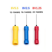 Load image into Gallery viewer, 10/50/100pcs Assorted Insulated Crimp Terminals Electrical Wire Cable Butt Connectors Crimping Terminal BV1.25 BV2.5 BV5.5