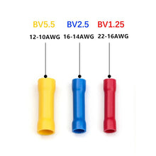 Load image into Gallery viewer, 10/50/100pcs Assorted Insulated Crimp Terminals Electrical Wire Cable Butt Connectors Crimping Terminal BV1.25 BV2.5 BV5.5