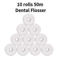 Load image into Gallery viewer, 10 Rolls 50m Dental Flosser Spool Toothpick Dental Floss Tooth Cleaning Oral Hygiene Tooth Cleaning Wax Mint Floss 0ral irrigator