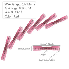 Load image into Gallery viewer, 100PCS 22-16 AWG Heat Shrink Crimp Terminals Waterproof Fully Insulated Seal Butt Electrical Wire Connectors Kit Assortment Red