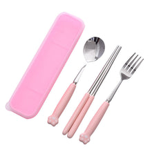 Load image into Gallery viewer, Cat's Paw Tableware Set Ceramic Stainless Steel Tableware Chopsticks Spoon Fork Portable Tableware Set