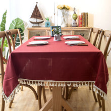 Load image into Gallery viewer, Waterproof Tablecloth Solid Color Imitation Cotton and Linen Tassel Lace Geometry Rectangle Table Cloth