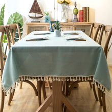 Load image into Gallery viewer, Waterproof Tablecloth Solid Color Imitation Cotton and Linen Tassel Lace Geometry Rectangle Table Cloth