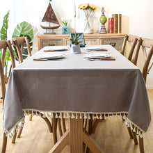 Load image into Gallery viewer, Waterproof Tablecloth Solid Color Imitation Cotton and Linen Tassel Lace Geometry Rectangle Table Cloth
