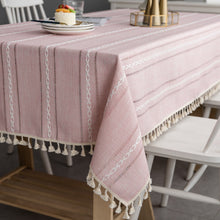 Load image into Gallery viewer, 3-Color Striped Embroidery Tablecloth Cotton Linen Fabric Tea Table Tablecloth Pad
