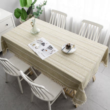Load image into Gallery viewer, Solid Color Tablecloth Hollow Tablecloth Long Striped Jacquard Cotton Linen Table Cloth