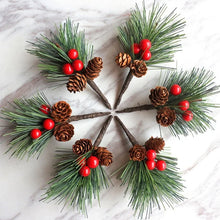 Load image into Gallery viewer, 10Pcs Mini Simulation Christmas Pine Picks Stems Artificial Pine Needle Berry Plant for Xmas Party Home Decor Hanging Pendant