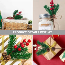 Load image into Gallery viewer, 10Pcs Mini Simulation Christmas Pine Picks Stems Artificial Pine Needle Berry Plant for Xmas Party Home Decor Hanging Pendant