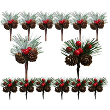 Load image into Gallery viewer, 10Pcs Mini Simulation Christmas Pine Picks Stems Artificial Pine Needle Berry Plant for Xmas Party Home Decor Hanging Pendant