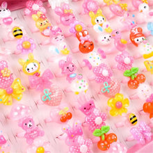 Load image into Gallery viewer, 10pcs/lot Children's Cartoon Rings Candy Flower Animal Bow Shape Ring Set Mix Finger Jewellery Rings Kid Girls Toys
