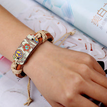 Load image into Gallery viewer, Popular Ornament Hemp Rope Braided Leather Leather Bracelet Retro Style Heat Transfer Patch Peace Logo Leather Bracelet