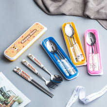 Load image into Gallery viewer, Creative Style Children's Ceramic Stainless Steel Tableware Set Cartoon Chopsticks Spoon Fork Portable Tableware Three-Piece Set