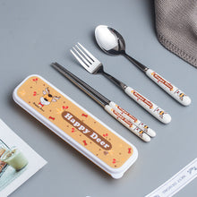 Load image into Gallery viewer, Creative Style Children's Ceramic Stainless Steel Tableware Set Cartoon Chopsticks Spoon Fork Portable Tableware Three-Piece Set
