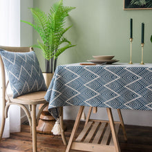Load image into Gallery viewer, Waterproof Jacquard Tassel Navy Blue Tablecloth Rectangular Table Cloth