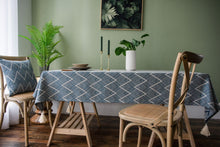 Load image into Gallery viewer, Waterproof Jacquard Tassel Navy Blue Tablecloth Rectangular Table Cloth