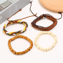 Load image into Gallery viewer, Bracelet Vintage Hand-Woven DIY Four-Piece Set Cattle Leather Bracelet Simple Hemp Rope Carrying Strap