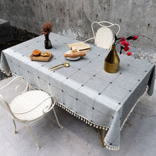 Load image into Gallery viewer, Cotton and Linen Embroidery Table Cloth Tassel Fabric Plaid Tablecloth