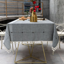 Load image into Gallery viewer, Cotton and Linen Embroidery Table Cloth Tassel Fabric Plaid Tablecloth