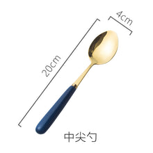 Load image into Gallery viewer, Ceramic Fruit Fork Coffee Spoon Stainless Steel Tableware Moon Cake Knife Fork Dark Green Steak Knife, Fork and Spoon