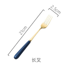 Load image into Gallery viewer, Ceramic Fruit Fork Coffee Spoon Stainless Steel Tableware Moon Cake Knife Fork Dark Green Steak Knife, Fork and Spoon