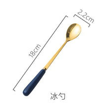 Load image into Gallery viewer, Ceramic Fruit Fork Coffee Spoon Stainless Steel Tableware Moon Cake Knife Fork Dark Green Steak Knife, Fork and Spoon