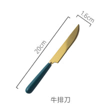 Load image into Gallery viewer, Ceramic Fruit Fork Coffee Spoon Stainless Steel Tableware Moon Cake Knife Fork Dark Green Steak Knife, Fork and Spoon