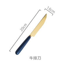 Load image into Gallery viewer, Ceramic Fruit Fork Coffee Spoon Stainless Steel Tableware Moon Cake Knife Fork Dark Green Steak Knife, Fork and Spoon