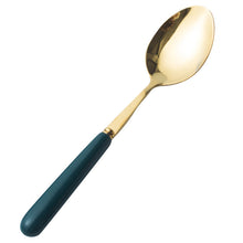Load image into Gallery viewer, Ceramic Fruit Fork Coffee Spoon Stainless Steel Tableware Moon Cake Knife Fork Dark Green Steak Knife, Fork and Spoon