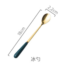 Load image into Gallery viewer, Ceramic Fruit Fork Coffee Spoon Stainless Steel Tableware Moon Cake Knife Fork Dark Green Steak Knife, Fork and Spoon