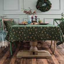 Load image into Gallery viewer, Christmas Festival Cotton Linen Table Cloth Green Gilding Tablecloth Wind Chimes Japanese Printing Rectangular Tablecloth