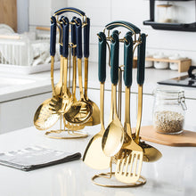 Load image into Gallery viewer, Dark Green Ceramic Stainless Steel Kitchenware Set Kitchen Utensils Cooking Spoon and Shovel 7-Piece Kitchenware