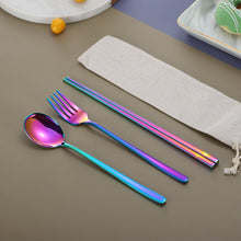Load image into Gallery viewer, Stainless Steel Korean-Style Spoon Fork Chopsticks Titanium-Plated Tableware Student Portable Three-Piece Chopsticks Spoon Fork