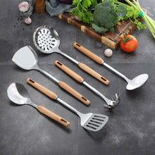 Load image into Gallery viewer, Household Stainless Steel Wooden Spatula Soup Spoon and Strainer Kitchen Cooking Spoon and Shovel Beech Kitchenware Set