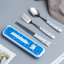 Load image into Gallery viewer, Ceramic Stainless Steel Tableware Children's Tableware Three-Piece Cartoon Portable Tableware Fork Spoon and Chopsticks Set