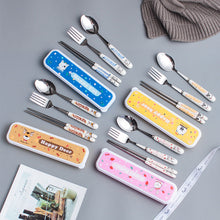 Load image into Gallery viewer, Ceramic Stainless Steel Tableware Children's Tableware Three-Piece Cartoon Portable Tableware Fork Spoon and Chopsticks Set
