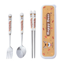 Load image into Gallery viewer, Ceramic Stainless Steel Tableware Children's Tableware Three-Piece Cartoon Portable Tableware Fork Spoon and Chopsticks Set