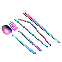 Load image into Gallery viewer, Stainless Steel Straw Package Portable Tableware Color Chopsticks Fork and Spoon Straw Combination Set