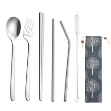 Load image into Gallery viewer, Stainless Steel Straw Package Portable Tableware Color Chopsticks Fork and Spoon Straw Combination Set