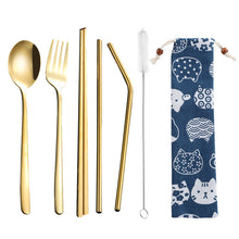 Load image into Gallery viewer, Stainless Steel Straw Package Portable Tableware Color Chopsticks Fork and Spoon Straw Combination Set