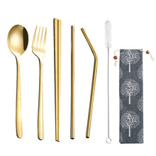 Load image into Gallery viewer, Stainless Steel Straw Package Portable Tableware Color Chopsticks Fork and Spoon Straw Combination Set