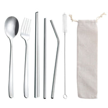 Load image into Gallery viewer, Stainless Steel Straw Package Portable Tableware Color Chopsticks Fork and Spoon Straw Combination Set