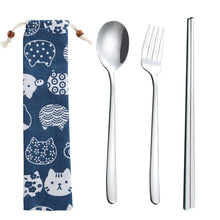 Load image into Gallery viewer, Stainless Steel Straw Package Portable Tableware Color Chopsticks Fork and Spoon Straw Combination Set