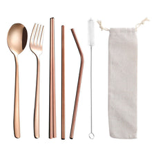 Load image into Gallery viewer, Stainless Steel Straw Package Portable Tableware Color Chopsticks Fork and Spoon Straw Combination Set