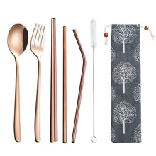 Load image into Gallery viewer, Stainless Steel Straw Package Portable Tableware Color Chopsticks Fork and Spoon Straw Combination Set
