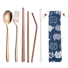 Load image into Gallery viewer, Stainless Steel Straw Package Portable Tableware Color Chopsticks Fork and Spoon Straw Combination Set